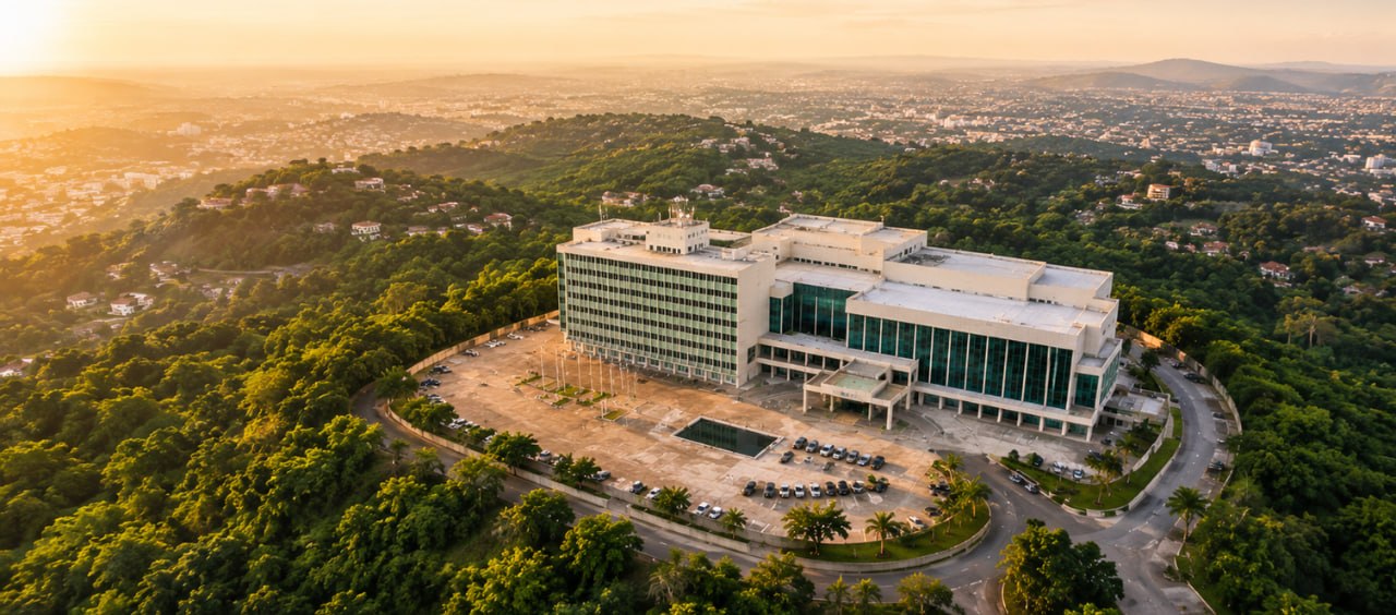 Vue aérienne du Palais des Congrès de Yaoundé pour PROMOTE 2026